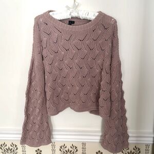 Moon & Madison Cropped Pink Dusty Rose Sweater Bell Sleeves Crotchet 100% Cotton